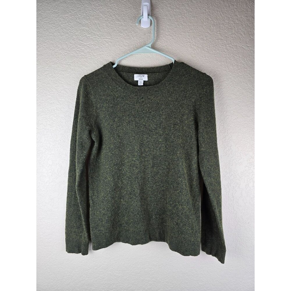 J.Crew Womens Teddie‎ Sweater XS Olive Green Heather Wool Blend Crewneck